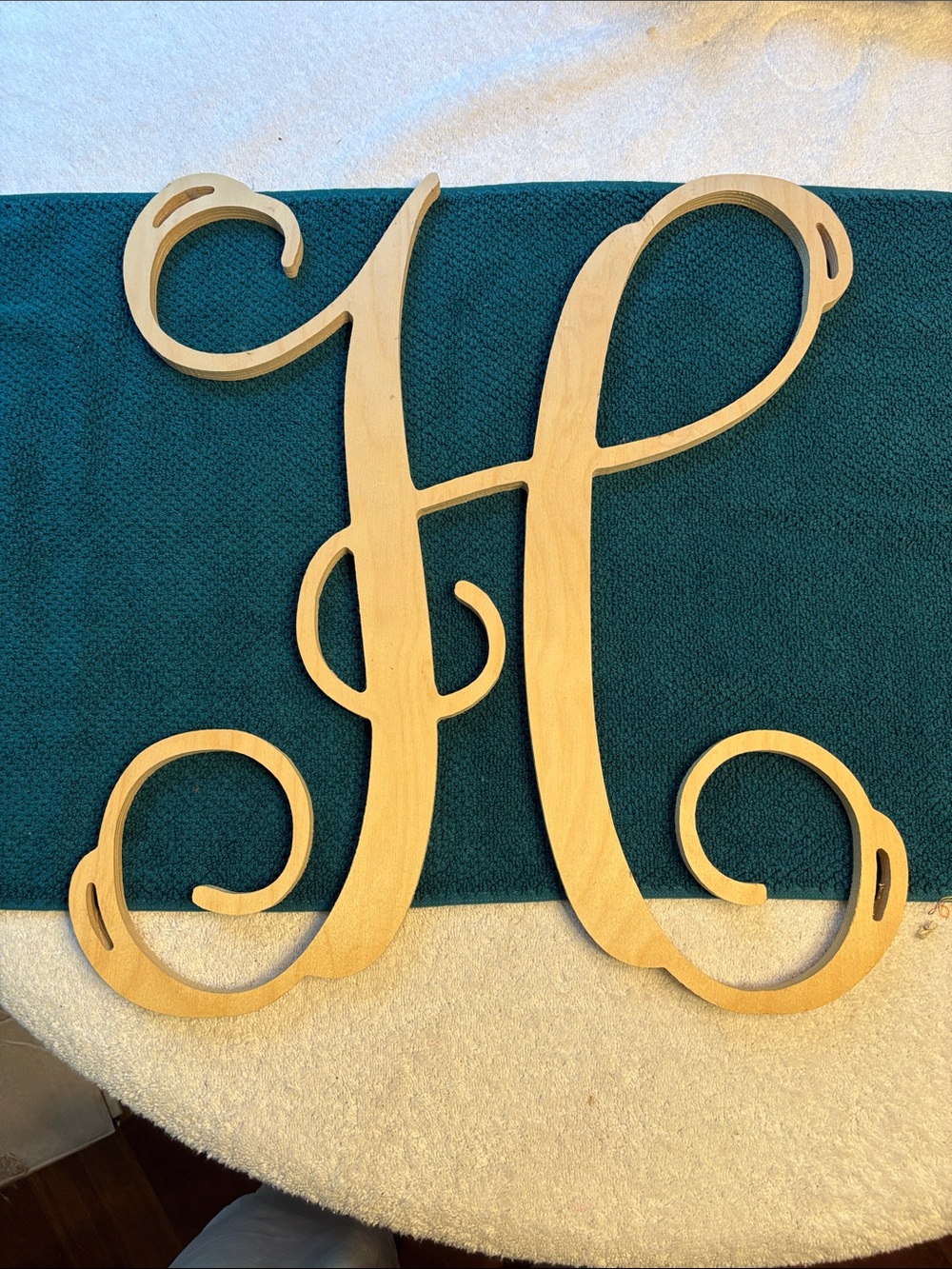 Natural Wood Monogram Letter H Wall Decor-18” H x 16” W x 1/2” Thick